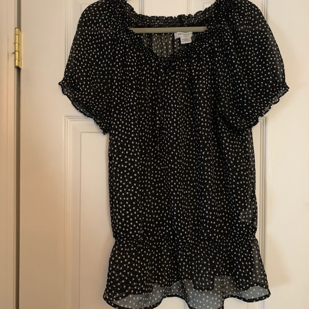 Black blouse with white polka dots
